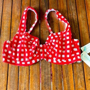 Sea level red/white plaid checkered bikini top size 12